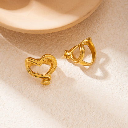 Wholesale Jewelry Elegant Cute Sweet Heart Shape 304 Stainless Steel 14K Gold Plated Hollow Out Rings