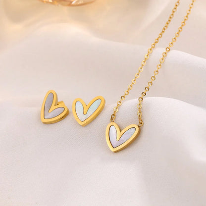 Wholesale Jewelry Elegant Cute Sweet Heart Shape 304 Stainless Steel Shell 18K Gold Plated Plating Inlay Earrings Necklace