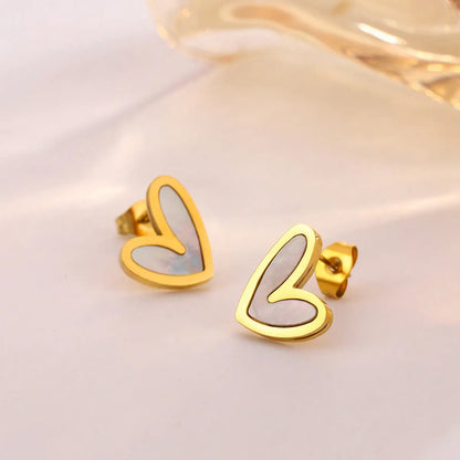 Wholesale Jewelry Elegant Cute Sweet Heart Shape 304 Stainless Steel Shell 18K Gold Plated Plating Inlay Earrings Necklace