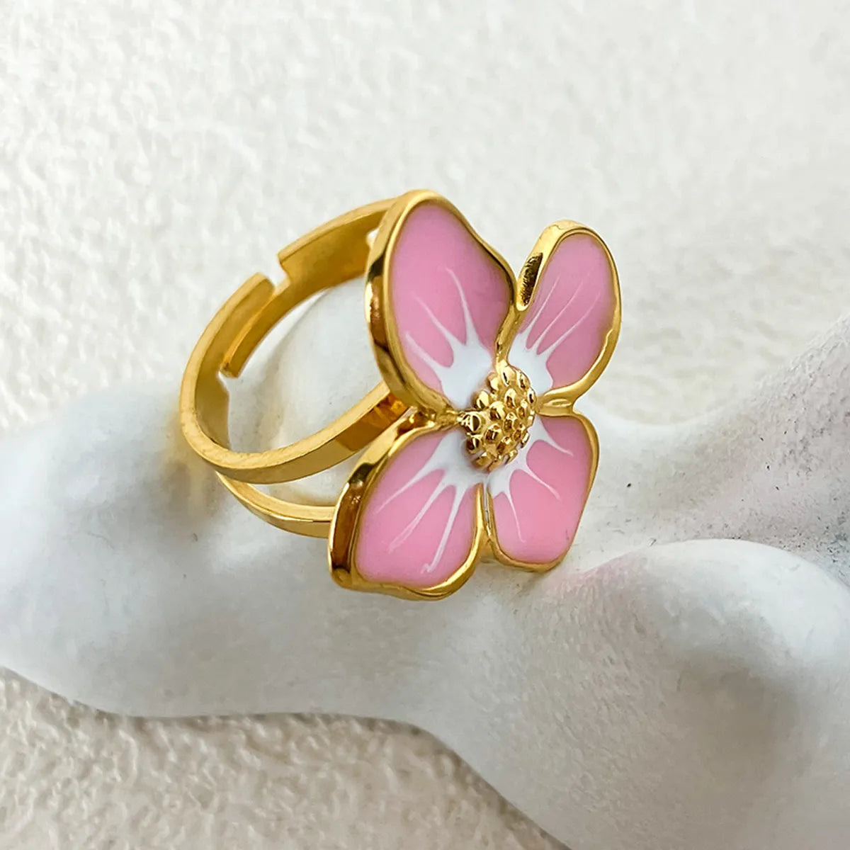 Wholesale Jewelry Elegant Cute Sweet Peacock Avocado Flower 304 Stainless Steel 14K Gold Plated Enamel Plating Rings