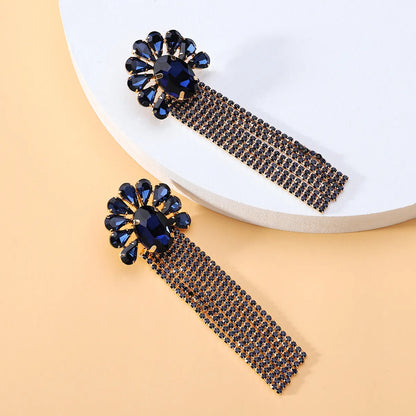 1 Pair Elegant Flower Inlay Copper Alloy Zircon Dangling Earrings