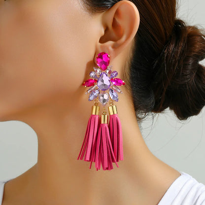 Wholesale Jewelry Elegant Flower Ferroalloy Rhinestones Glass Hollow Out Inlay Drop Earrings