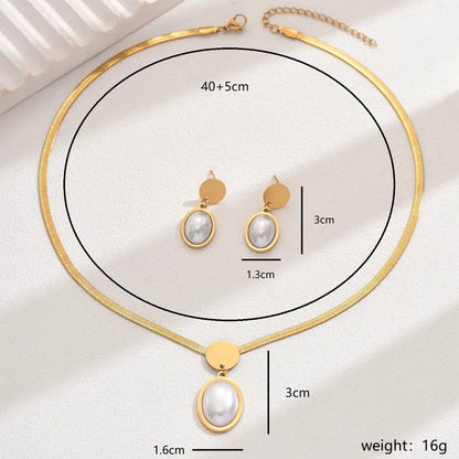 Wholesale Jewelry Elegant French Style Geometric Oval Water Droplets 201 Stainless Steel Plastic 18K Gold Plated Inlay Earrings Necklace Jewelry Set