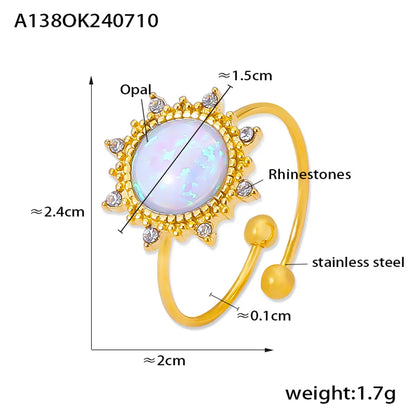 Wholesale Jewelry Elegant French Style Oval Water Droplets Heart Shape 304 Stainless Steel Rhinestones Opal 18K Gold Plated Plating Inlay Open Rings