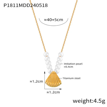 Wholesale Jewelry Elegant French Style Simple Style Round Shell 304 Stainless Steel Imitation Pearl 18K Gold Plated Beaded Plating Pendant Necklace