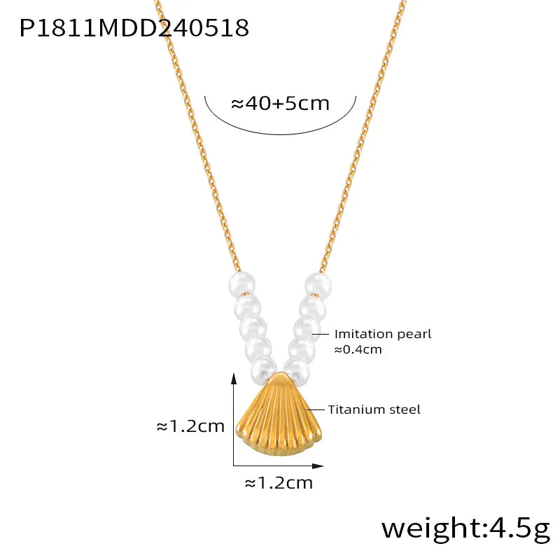 Wholesale Jewelry Elegant French Style Simple Style Round Shell 304 Stainless Steel Imitation Pearl 18K Gold Plated Beaded Plating Pendant Necklace