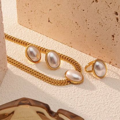 Wholesale Jewelry Elegant Geometric Oval 304 Stainless Steel 18K Gold Plated Jewelry Set