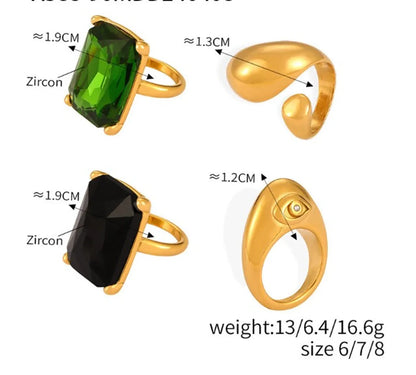 Wholesale Jewelry Elegant Geometric Square Water Droplets Titanium Steel Rings