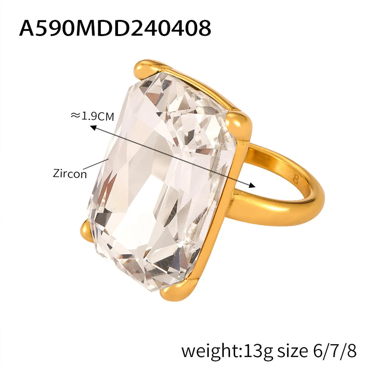 Wholesale Jewelry Elegant Geometric Square Water Droplets Titanium Steel Rings