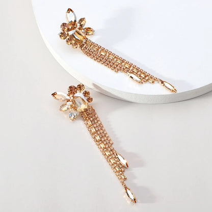 Wholesale Jewelry Elegant Glam Luxurious Butterfly Copper Alloy Glass Inlay Dangling Earrings