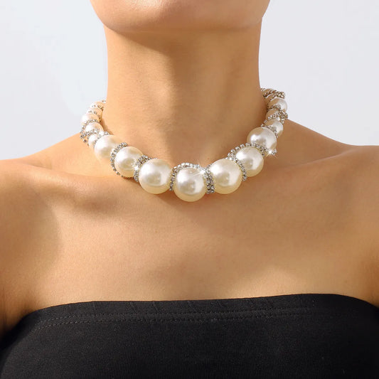 Wholesale Jewelry Elegant Glam Luxurious Round Imitation Pearl Rhinestones Choker