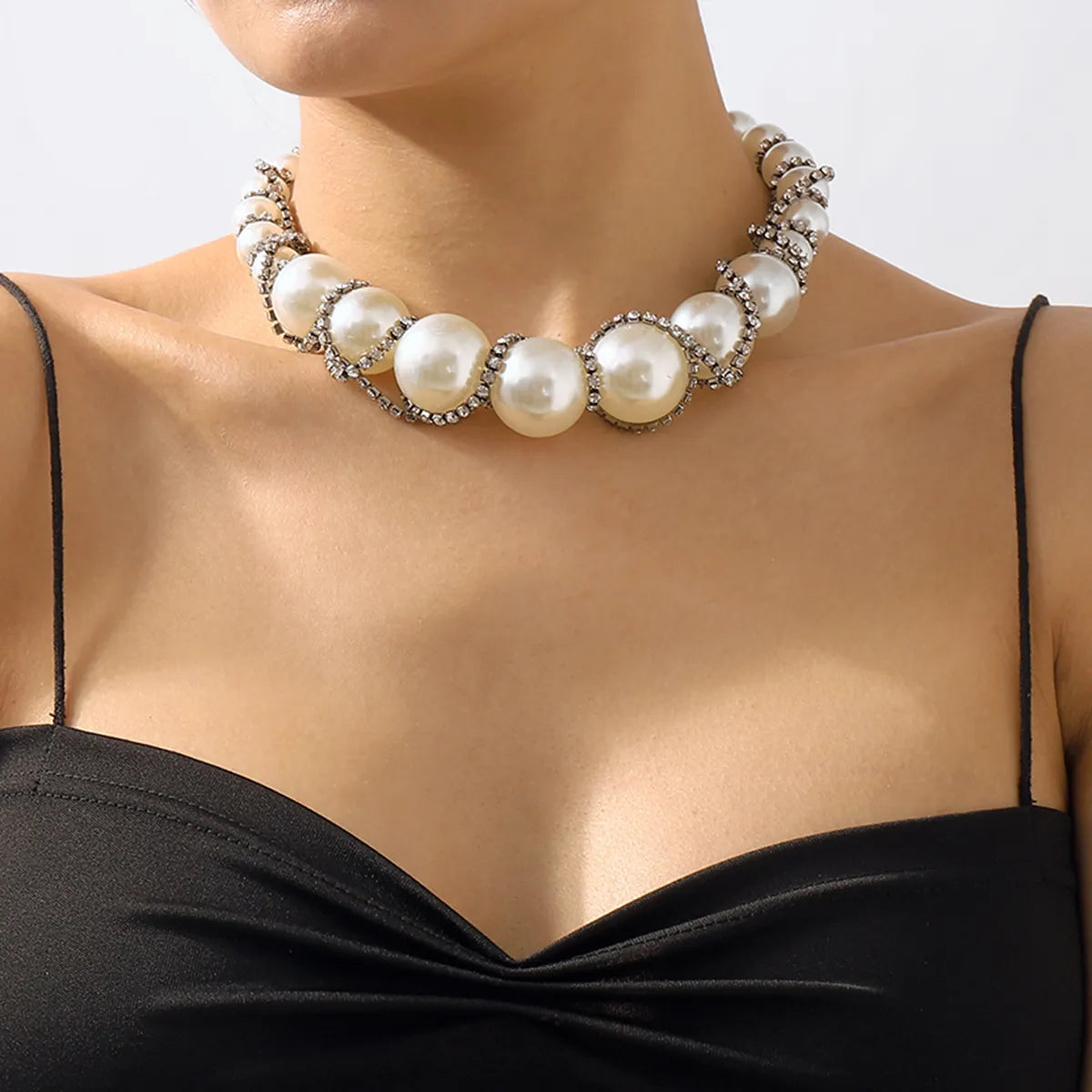 Wholesale Jewelry Elegant Glam Luxurious Round Imitation Pearl Rhinestones Choker