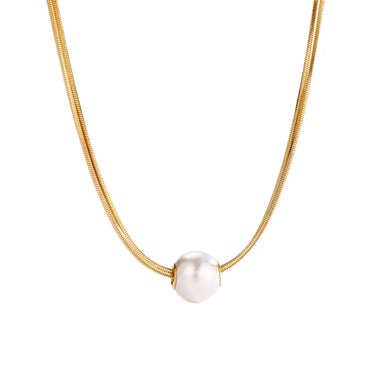 Wholesale Jewelry Elegant Glam Simple Style Round Titanium Steel 18K Gold Plated Pearl Necklace