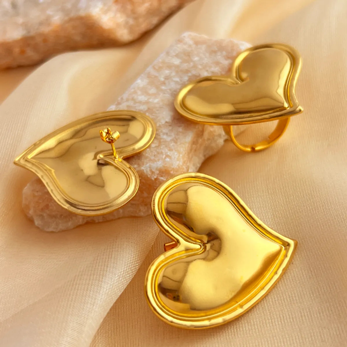 Wholesale Jewelry Elegant Hawaiian Beach Heart Shape 304 Stainless Steel 18K Gold Plated Jewelry Set