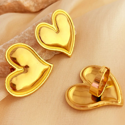 Wholesale Jewelry Elegant Hawaiian Beach Heart Shape 304 Stainless Steel 18K Gold Plated Jewelry Set