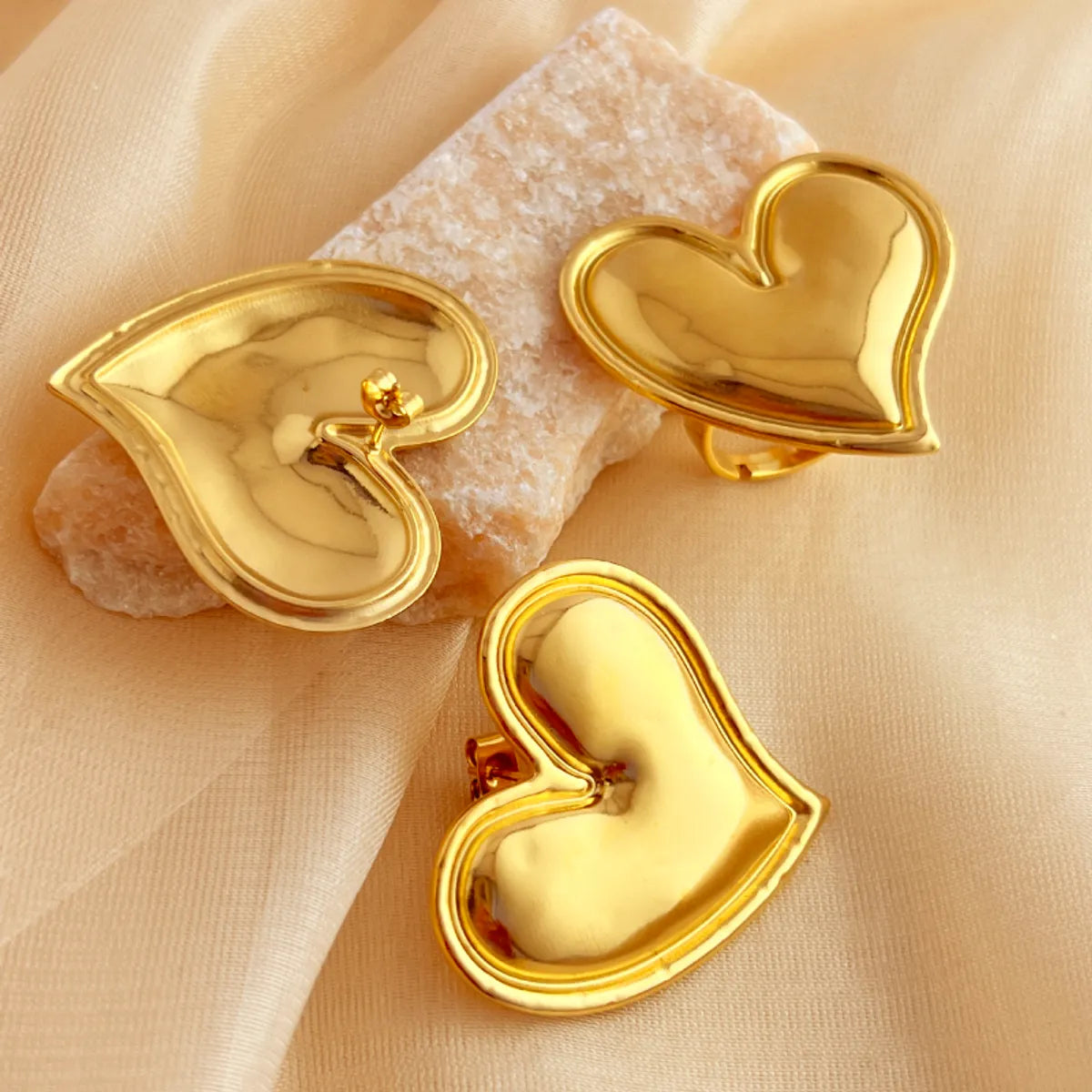 Wholesale Jewelry Elegant Hawaiian Beach Heart Shape 304 Stainless Steel 18K Gold Plated Jewelry Set