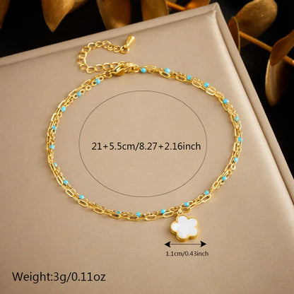 Wholesale Jewelry Elegant Hawaiian Streetwear Parthenocissus Grass Flower Butterfly 304 Stainless Steel Shell 18K Gold Plated Inlay Anklet