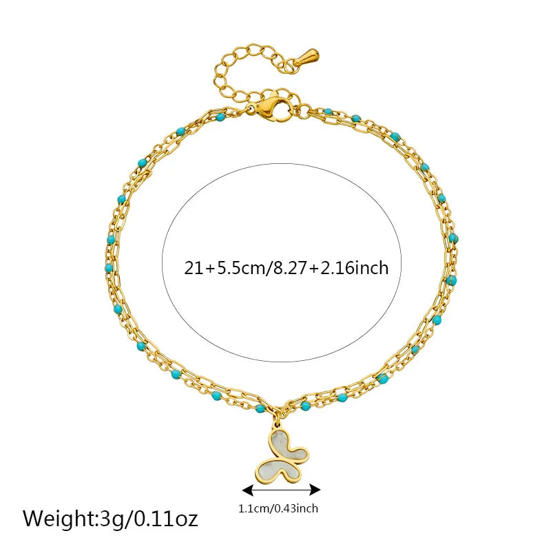 Wholesale Jewelry Elegant Hawaiian Streetwear Parthenocissus Grass Flower Butterfly 304 Stainless Steel Shell 18K Gold Plated Inlay Anklet