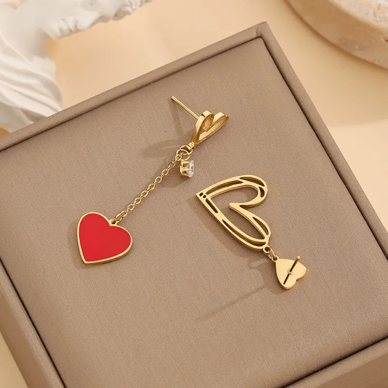 Wholesale Jewelry Elegant Heart Shape 304 Stainless Steel Zircon Gold Plated Enamel Inlay Earrings Necklace Jewelry Set