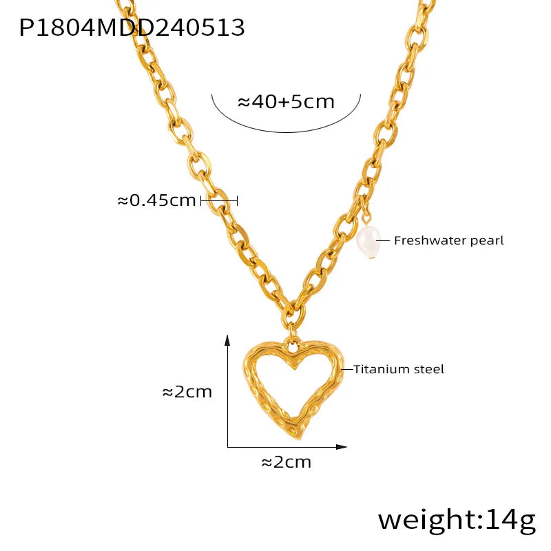 Wholesale Jewelry Elegant Heart Shape Rose 304 Stainless Steel 18K Gold Plated Chain Hollow Out Pendant Necklace