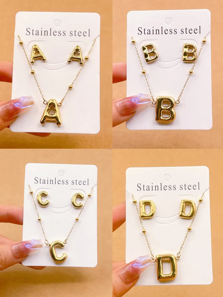 Wholesale Jewelry Elegant Hip-Hop Simple Style Letter 304 Stainless Steel 18K Gold Plated Jewelry Set