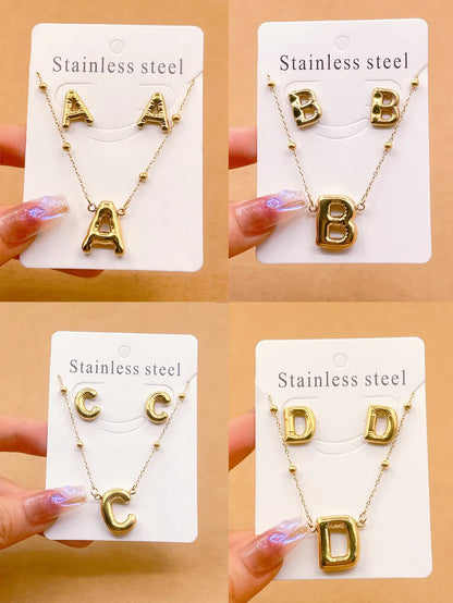 Wholesale Jewelry Elegant Hip-Hop Simple Style Letter 304 Stainless Steel 18K Gold Plated Jewelry Set