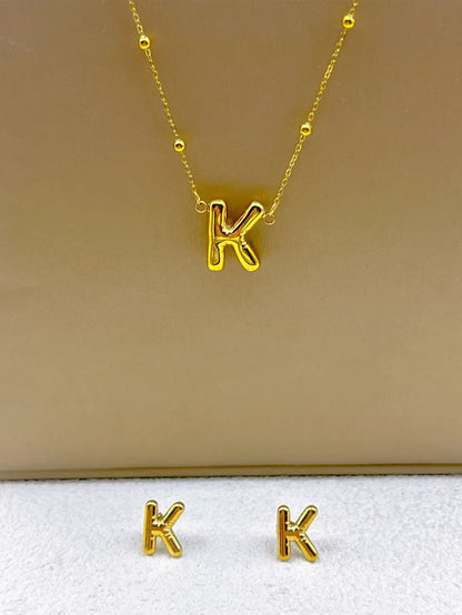 Wholesale Jewelry Elegant Hip-Hop Simple Style Letter 304 Stainless Steel 18K Gold Plated Jewelry Set