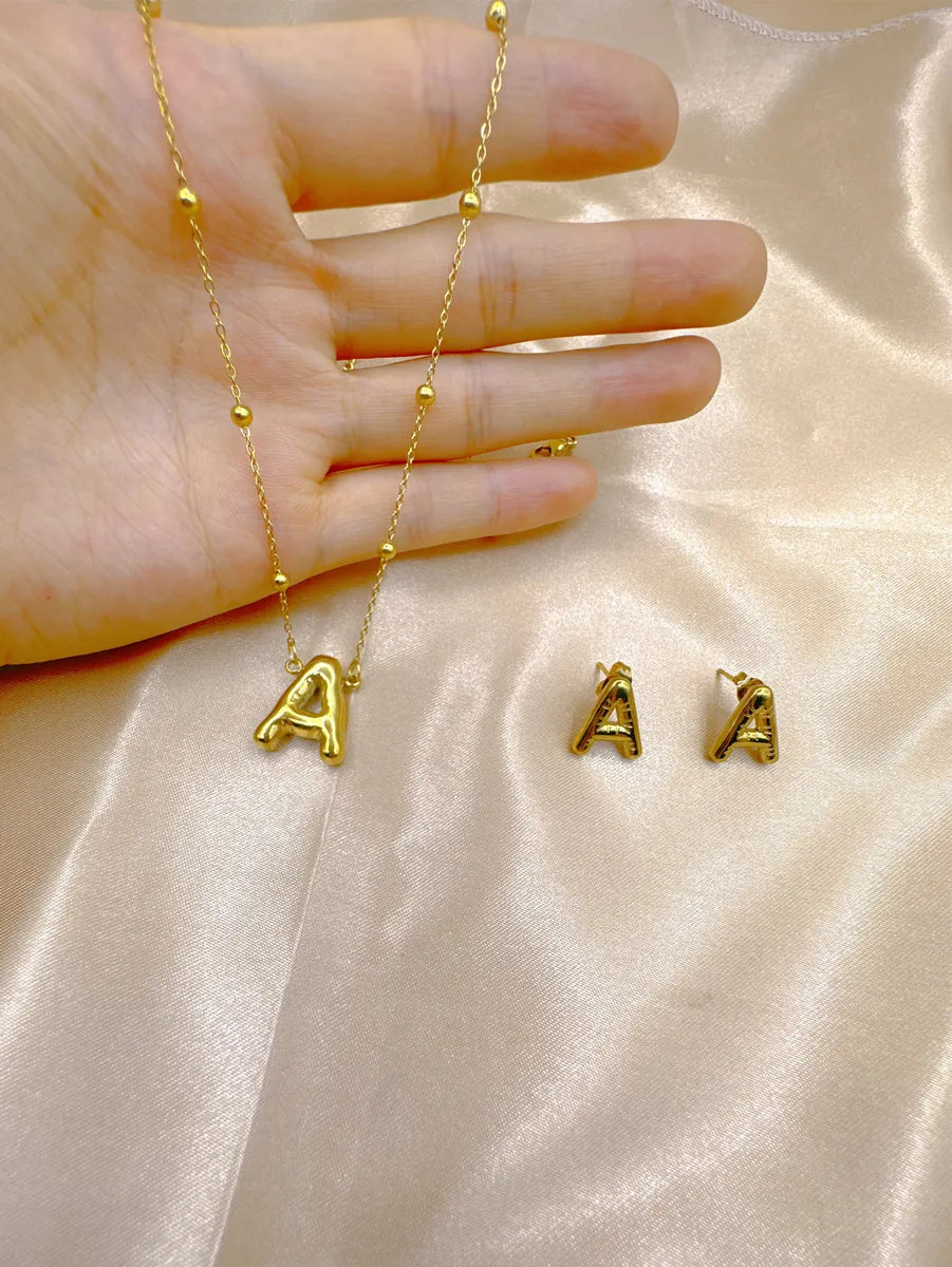 Wholesale Jewelry Elegant Hip-Hop Simple Style Letter 304 Stainless Steel 18K Gold Plated Jewelry Set