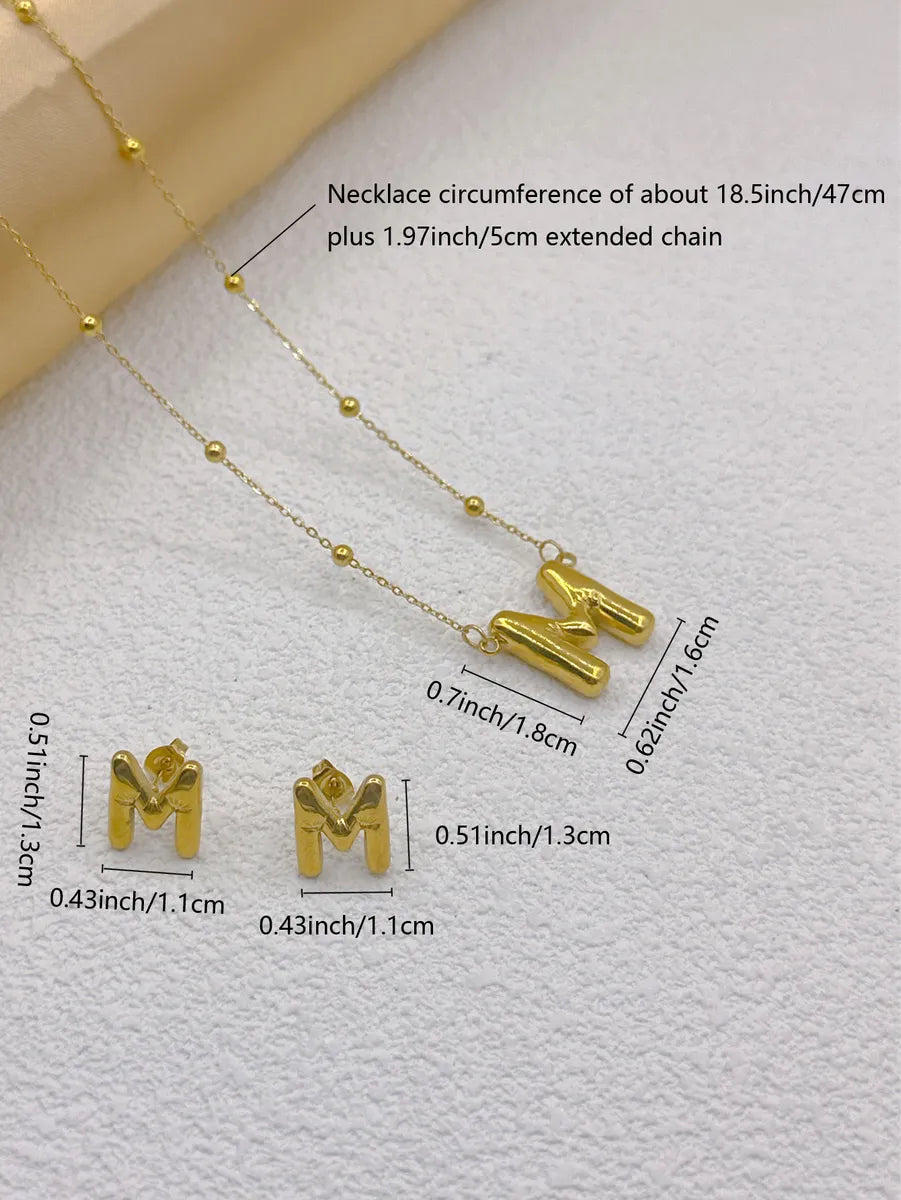 Wholesale Jewelry Elegant Hip-Hop Simple Style Letter 304 Stainless Steel 18K Gold Plated Jewelry Set