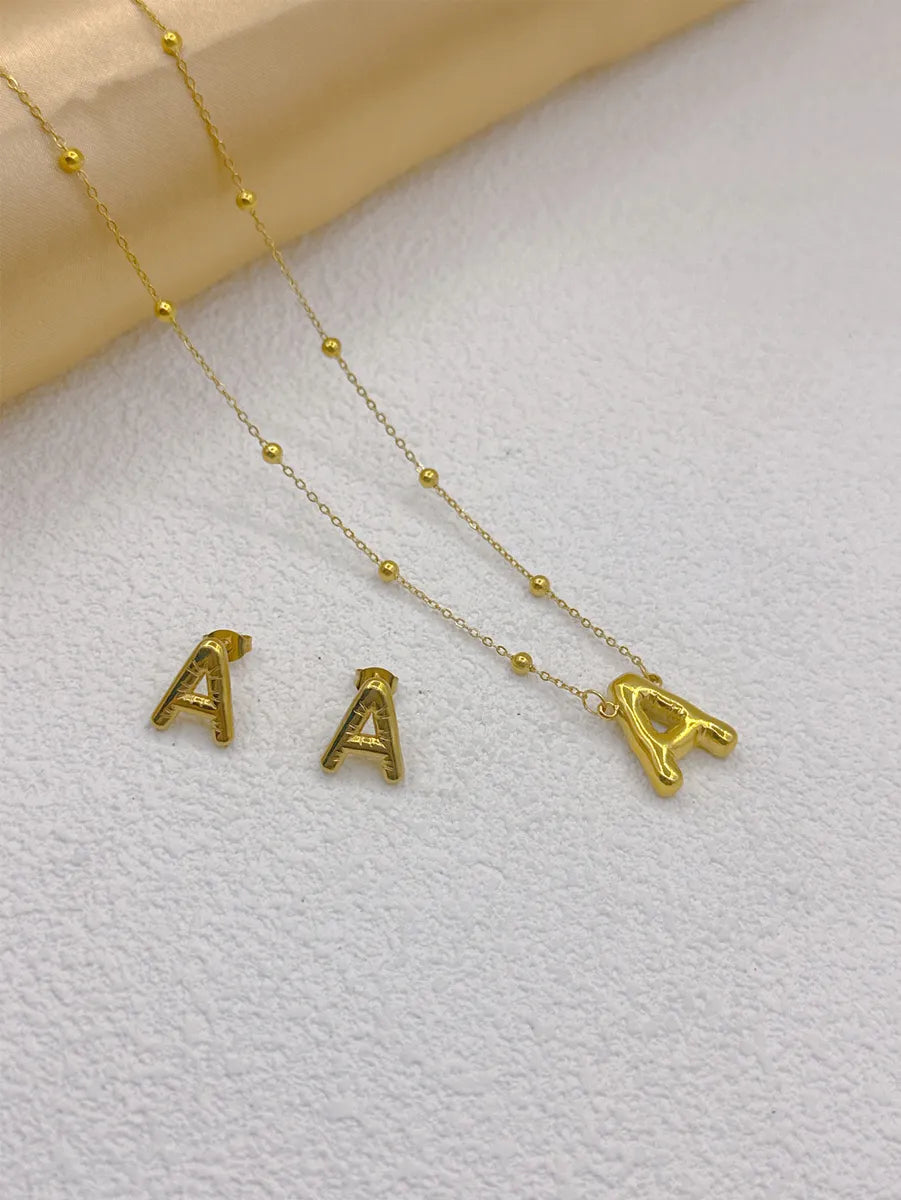 Wholesale Jewelry Elegant Hip-Hop Simple Style Letter 304 Stainless Steel 18K Gold Plated Jewelry Set