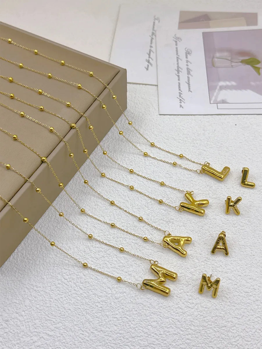 Wholesale Jewelry Elegant Hip-Hop Simple Style Letter 304 Stainless Steel 18K Gold Plated Jewelry Set