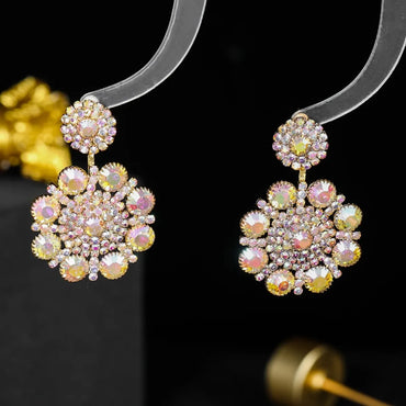 Wholesale Jewelry Elegant Lady Flower Alloy Rhinestones Silver Plated Plating Inlay Drop Earrings