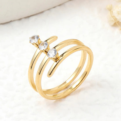 Wholesale Jewelry Elegant Lady Geometric 201 Stainless Steel Zircon Inlay Rings