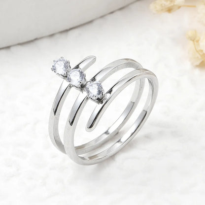 Wholesale Jewelry Elegant Lady Geometric 201 Stainless Steel Zircon Inlay Rings