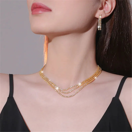 Wholesale Jewelry Elegant Lady Shiny Solid Color Alloy Rhinestones Gold Plated Silver Plated Plating Inlay Earrings Necklace