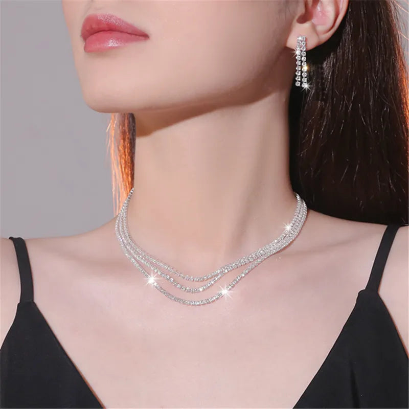 Wholesale Jewelry Elegant Lady Shiny Solid Color Alloy Rhinestones Gold Plated Silver Plated Plating Inlay Earrings Necklace