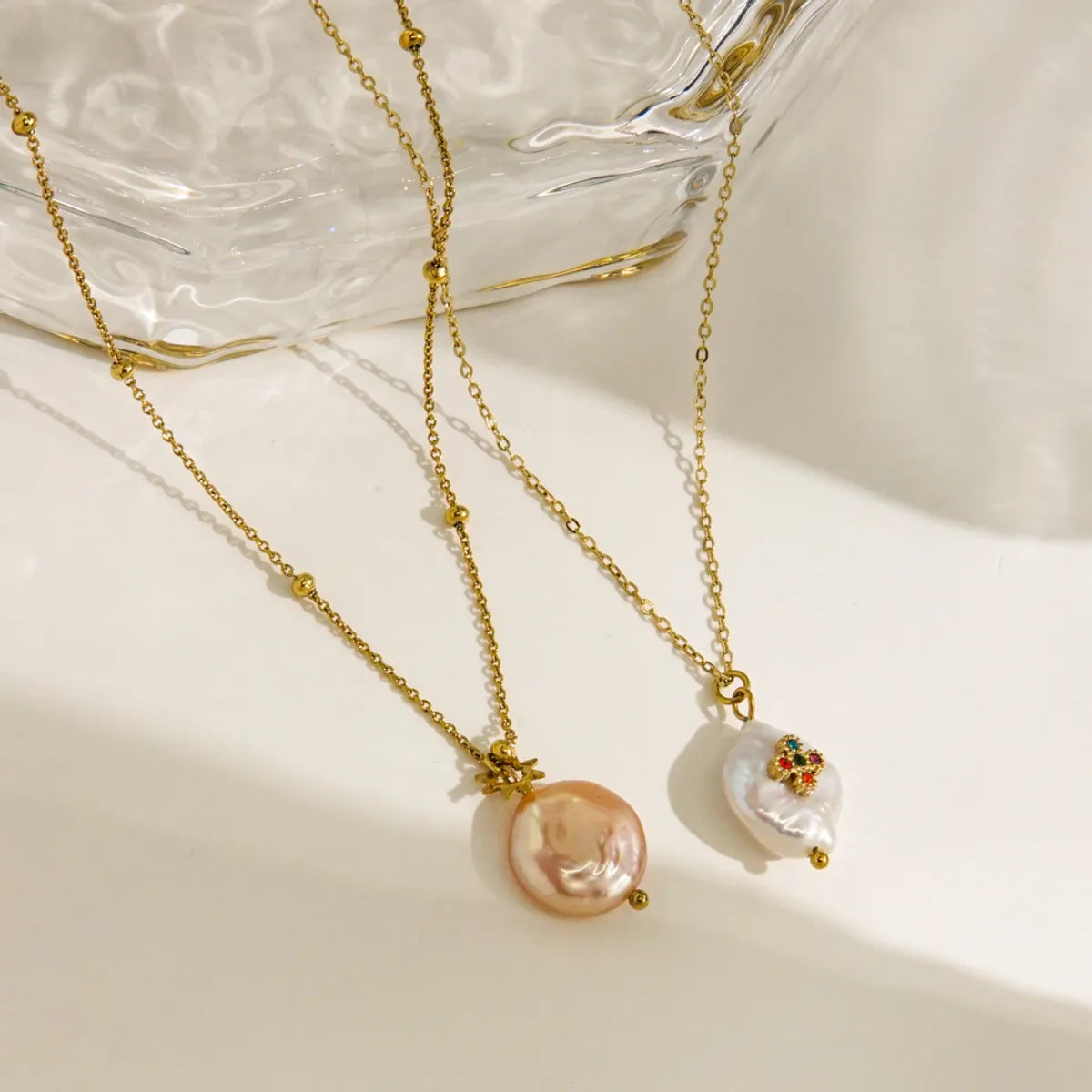 Wholesale Jewelry Elegant Lady Simple Style Geometric 304 Stainless Steel Baroque Pearl 14K Gold Plated Plating Pendant Necklace