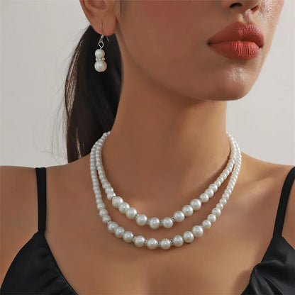 Wholesale Jewelry Elegant Lady Solid Color Imitation Pearl Bracelets Earrings Necklace