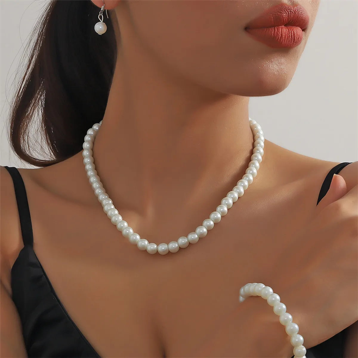 Wholesale Jewelry Elegant Lady Solid Color Imitation Pearl Bracelets Earrings Necklace