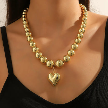 Wholesale Jewelry Elegant Lady Streetwear Geometric Heart Shape Arylic Imitation Pearl Beaded Pendant Necklace