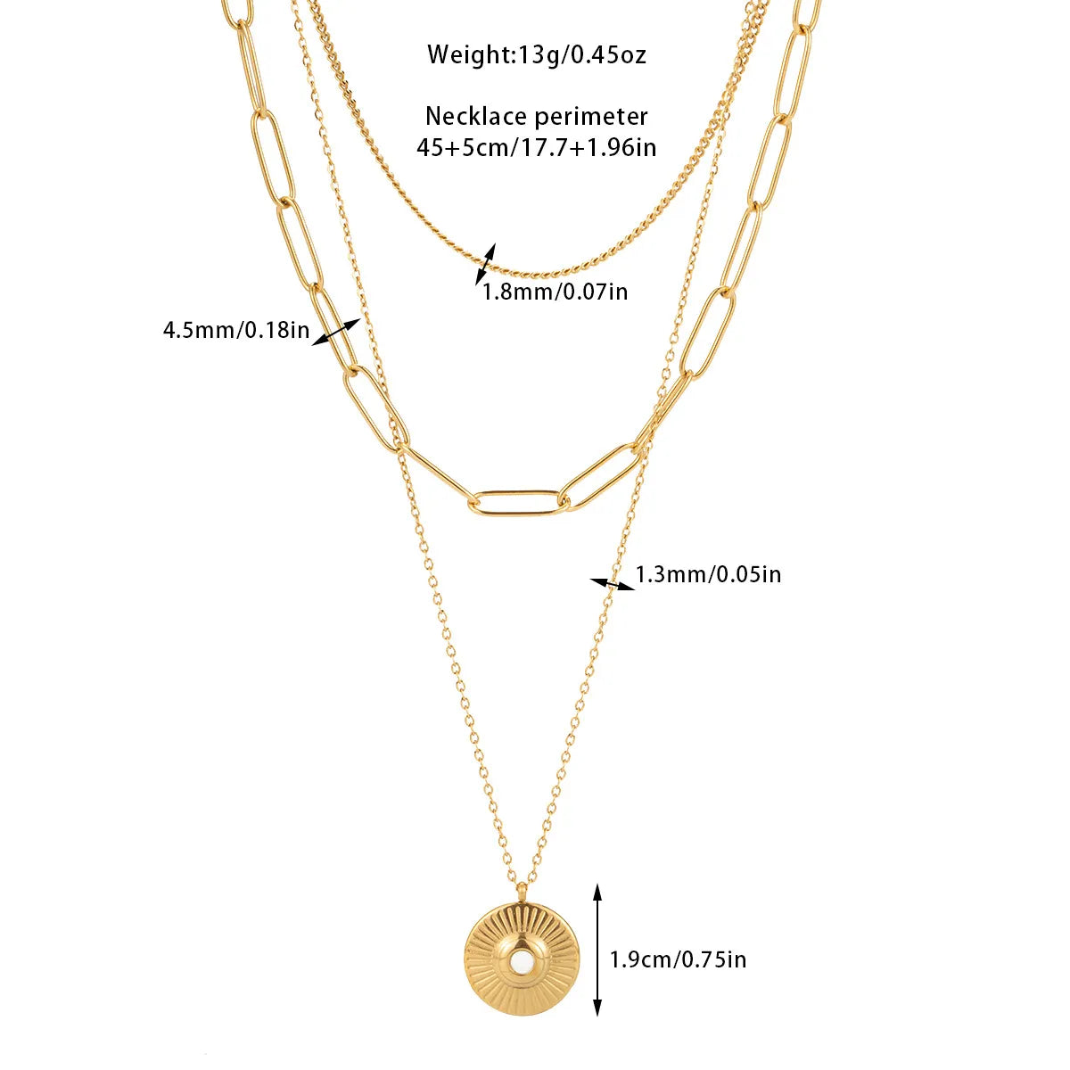 Wholesale Jewelry Elegant Lady Streetwear Geometric Round Titanium Steel Rhinestones 18K Gold Plated Plating Inlay Three Layer Necklace