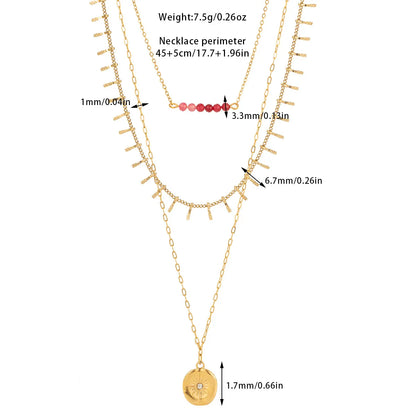 Wholesale Jewelry Elegant Lady Streetwear Geometric Round Titanium Steel Rhinestones 18K Gold Plated Plating Inlay Three Layer Necklace