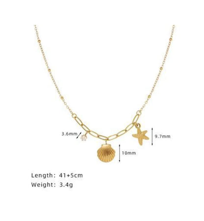 Wholesale Jewelry Elegant Lady Streetwear Scallop Starfish Titanium Steel Rhinestones Plating Inlay Bracelets Anklet Necklace