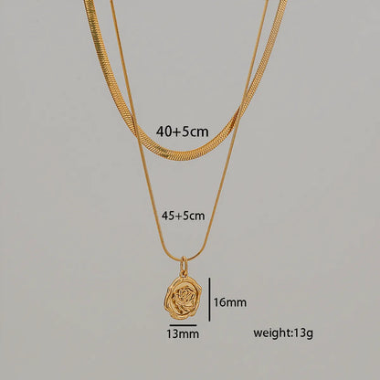 Wholesale Jewelry Elegant Lady Sweet Rose Floral 304 Stainless Steel Double Layer Necklaces