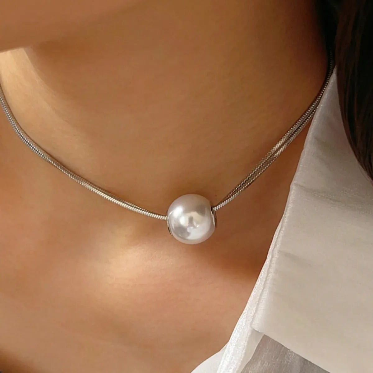 Wholesale Jewelry Elegant Luxurious Classic Style Ball 304 Stainless Steel 18K Gold Plated Pearl Necklace