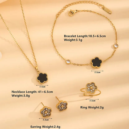 Wholesale Jewelry Elegant Luxurious Flower 304 Stainless Steel Rhinestones 18K Gold Plated Inlay Jewelry Set