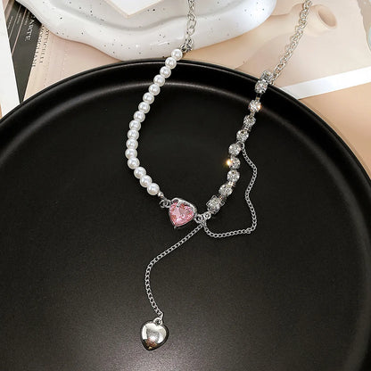 Wholesale Jewelry Elegant Luxurious Romantic Heart Shape Artificial Pearl Alloy Zircon Gold Plated Silver Plated Layered Necklaces Pendant Necklace