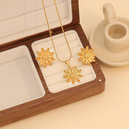 Wholesale Jewelry Elegant Luxurious Sunflower 304 Stainless Steel Pearl 18K Gold Plated Jewelry Set