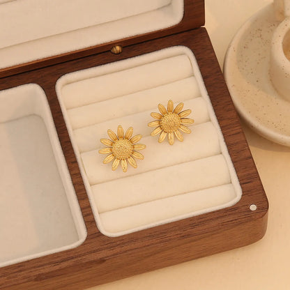 Wholesale Jewelry Elegant Luxurious Sunflower 304 Stainless Steel Pearl 18K Gold Plated Jewelry Set