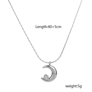 Wholesale Jewelry Elegant Moon 304 Stainless Steel Zircon Gold Plated Inlay Pendant Necklace